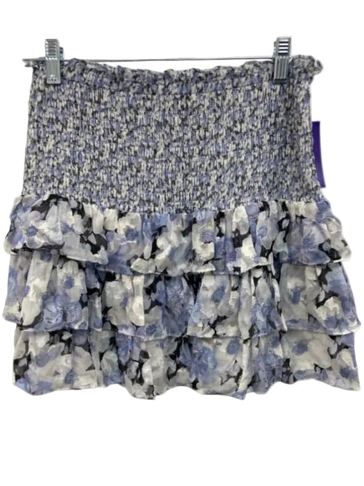 Loveshackfancy Size M Blue, Black, White Silk Blend Shirred Waist Floral Skirt Blue, Black, White / M