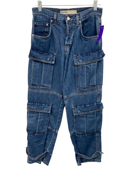 GRLFRND Size 24 Medium Wash Cotton Blend Denim Cargo Adjustable Ankle Jeans Medium Wash / 24