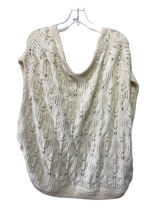 Free People Size S Cream Cotton Blend Knit Open Front Pockets Sleeveless Sweater Cream / S