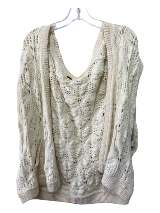 Free People Size S Cream Cotton Blend Knit Open Front Pockets Sleeveless Sweater Cream / S