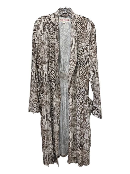 Free People Size XS Brown & White Viscose Animal Print Duster Cardigan Brown & White / XS