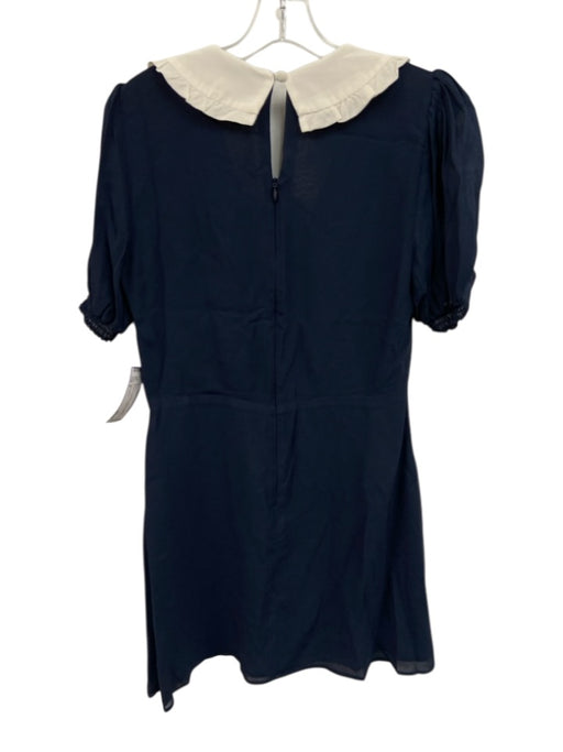 Reformation Size 8 Navy Blue & White Viscose Velvet Ribbon Collar Mini Dress Navy Blue & White / 8