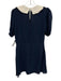 Reformation Size 8 Navy Blue & White Viscose Velvet Ribbon Collar Mini Dress Navy Blue & White / 8
