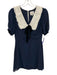 Reformation Size 8 Navy Blue & White Viscose Velvet Ribbon Collar Mini Dress Navy Blue & White / 8