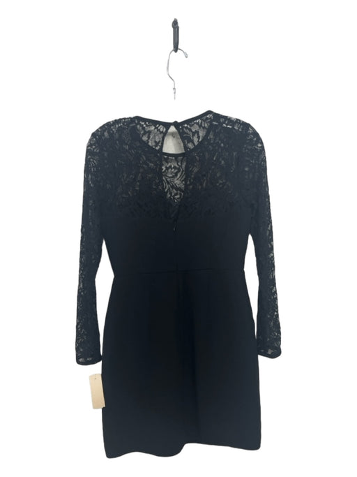 Shoshanna Size 4 Black Nylon Blend Long Sleeve Lace Pleated Back Keyhole Dress Black / 4