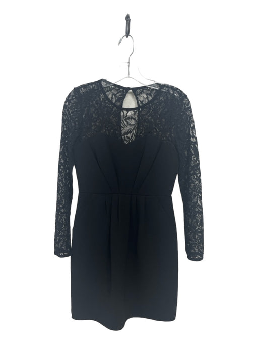 Shoshanna Size 4 Black Nylon Blend Long Sleeve Lace Pleated Back Keyhole Dress Black / 4