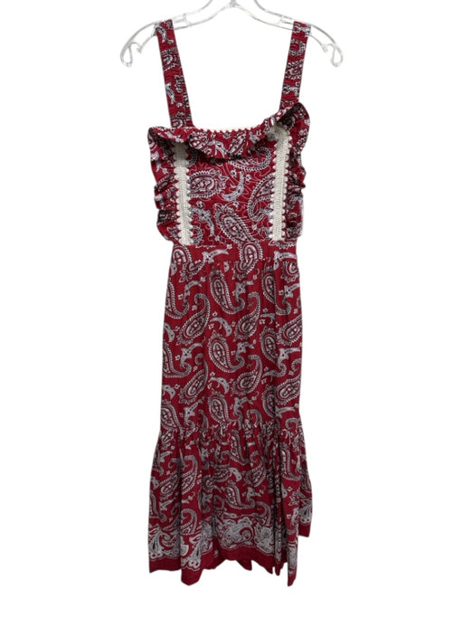 Sea New York Size Est. Medium Red Print Cotton Hankerchief Print Midi Dress Red Print / Est. Medium