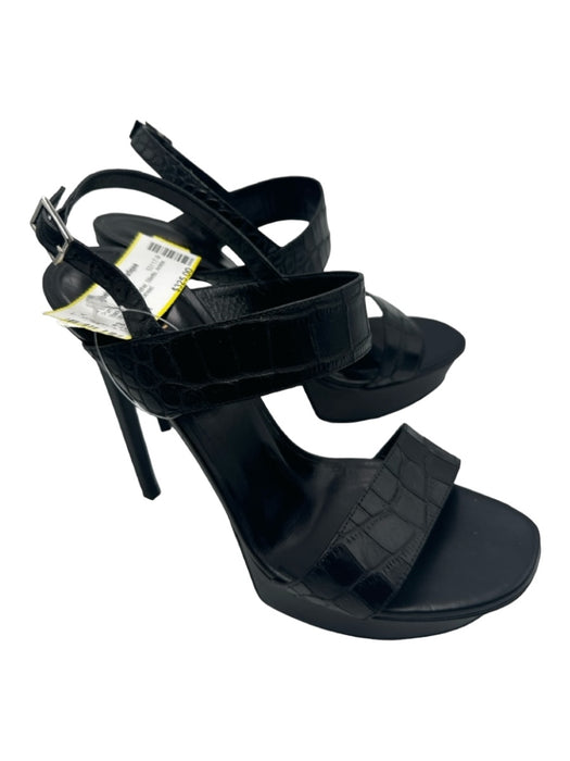 Saint Laurent Shoe Size 39 Black Embossed Leather Stiletto Ankle Strap Pumps Black / 39