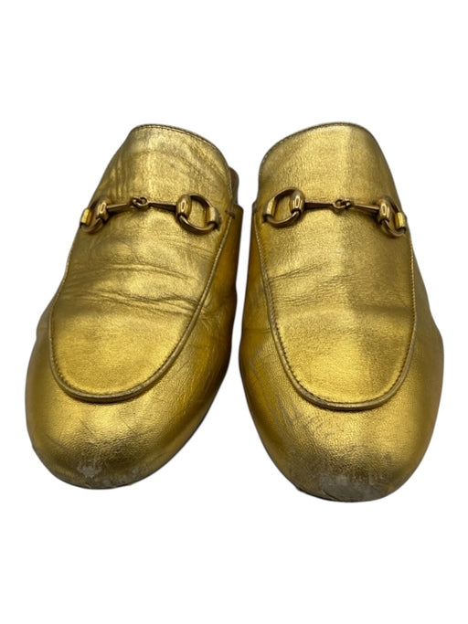 Gucci Shoe Size 40.5 Gold Leather Metallic Horsebit Mules Gold / 40.5