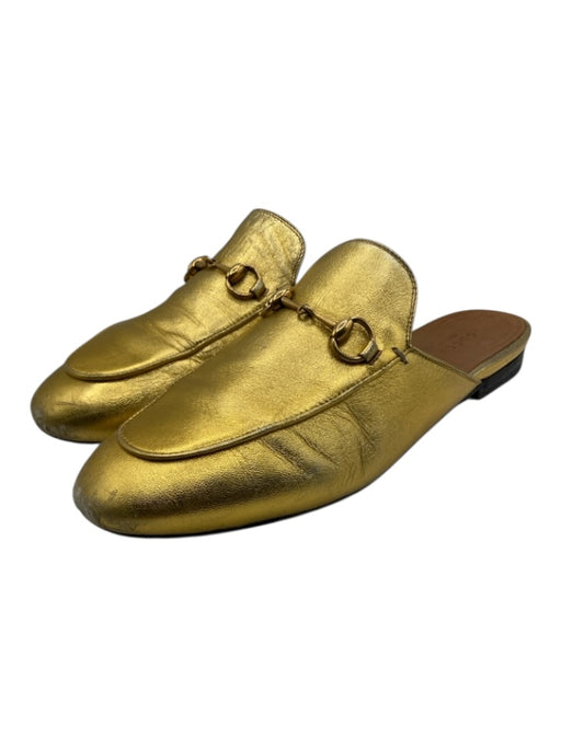 Gucci Shoe Size 40.5 Gold Leather Metallic Horsebit Mules Gold / 40.5