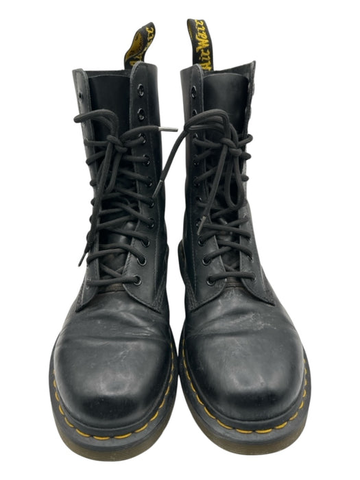 Dr Marten Shoe Size 7 Black Leather round toe Combat Laces Boots Black / 7