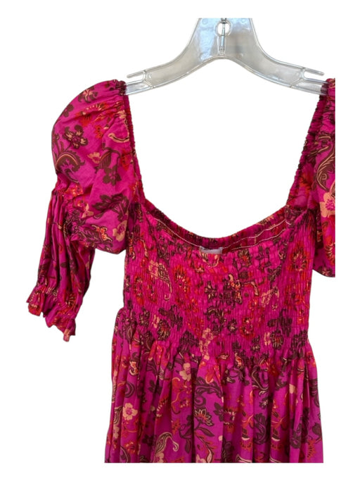 Misa Size XS Pink & Brown Cotton Off Shoulder Floral Rouched Dress Pink & Brown / XS