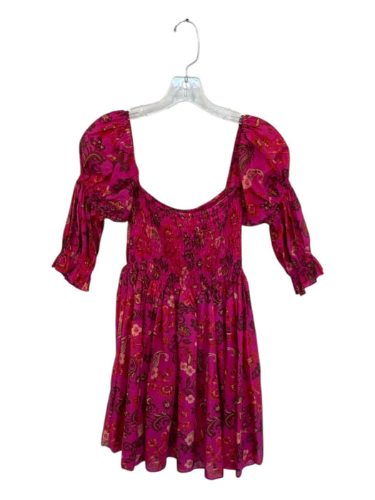 Misa Size XS Pink & Brown Cotton Off Shoulder Floral Rouched Dress Pink & Brown / XS