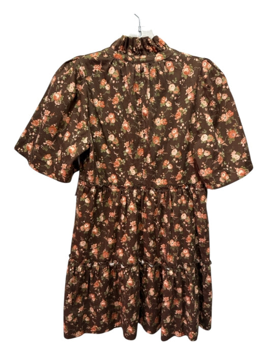 Tuckernuck Size XXS Brown, Orange & Green Cotton V Neck Short Sleeve Dress Brown, Orange & Green / XXS