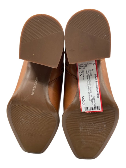 Nordstrom Shoe Size 5.5 Tan Leather Upper Square Toe Stacked Heel Ankle Booties Tan / 5.5