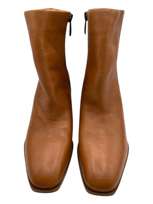Nordstrom Shoe Size 5.5 Tan Leather Upper Square Toe Stacked Heel Ankle Booties Tan / 5.5