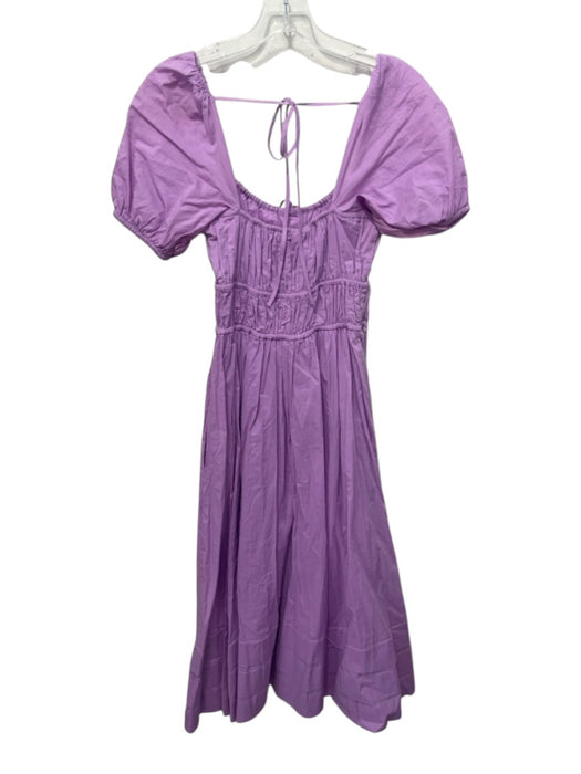 1. State Size XS Lilac Purple Cotton Short Puff Sleeve Elastic Waist Dress Lilac Purple / XS