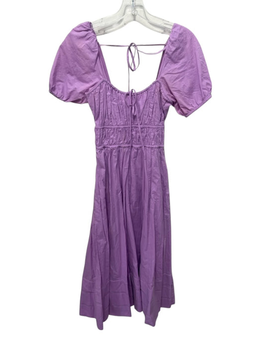 1. State Size XS Lilac Purple Cotton Short Puff Sleeve Elastic Waist Dress Lilac Purple / XS
