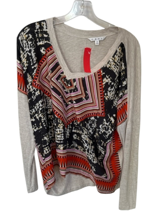 Cabi Size M Cream & Red Silk Long Sleeve Chevron Top Cream & Red / M