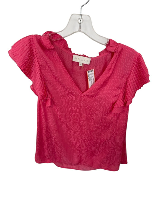 Caballero Size S Coral Pink Polyester Flutter Sleeves Polka Dot V Neck Top Coral Pink / S