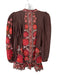 Farm Rio Size XS Brown & Red Cotton Blend Long Balloon Sleeve Botanical Dress Brown & Red / XS
