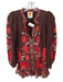 Farm Rio Size XS Brown & Red Cotton Blend Long Balloon Sleeve Botanical Dress Brown & Red / XS