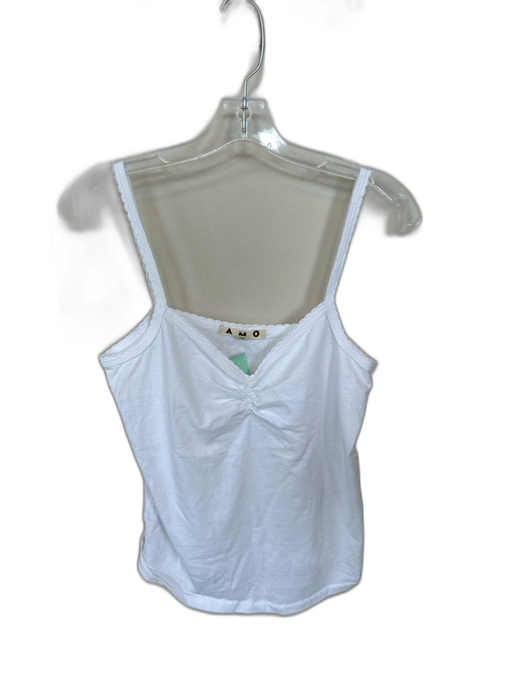 AMO Size M White Cotton Spaghetti Strap Scallopped Hem Top White / M