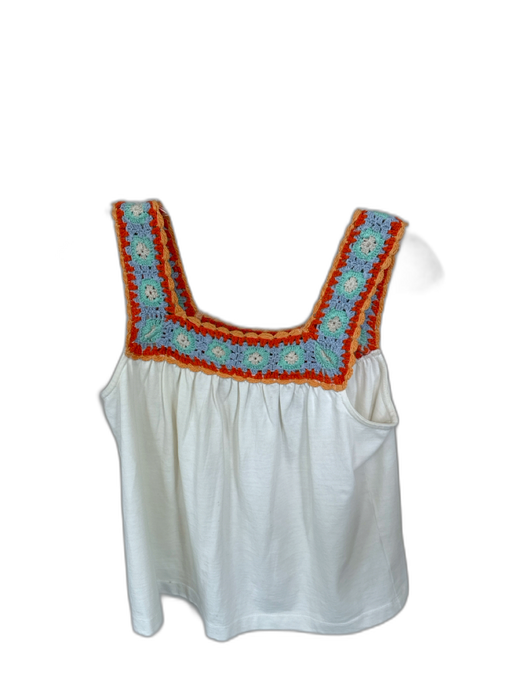 Lilla P Size XS Cream & Orange Cotton Macrame Detail Sleeveless Top Cream & Orange / XS