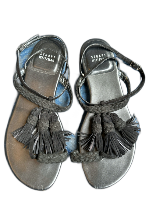 Stuart Weitzman Shoe Size 7 Black Suede Fringe toe strap Sandals Black / 7