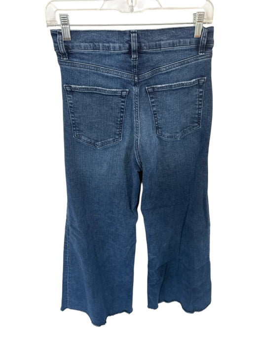 Frame Size 26 Dark Wash Cotton Blend High Waist Wide Leg Raw Hem Cropped Jeans Dark Wash / 26