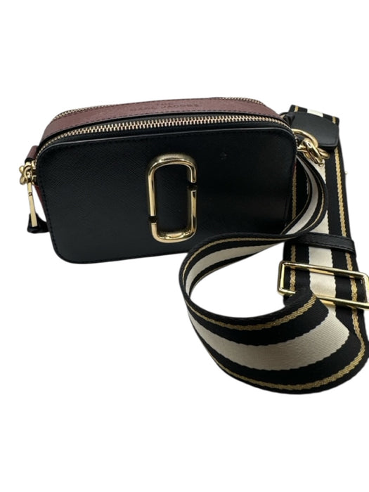 Marc Jacobs Black & Maroon Leather Zip Close Canvas Strap Rectangle Bag Black & Maroon / S