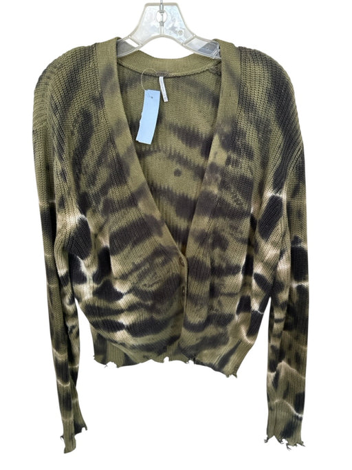 Young Fab & Broke Size XS Green & Black Cotton Long Sleeve Knit Tie Dye Cardigan Green & Black / XS