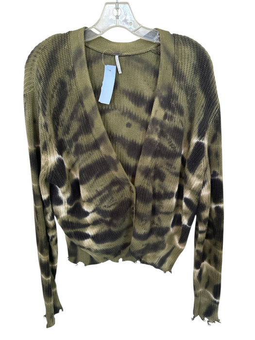Young Fab & Broke Size XS Green & Black Cotton Long Sleeve Knit Tie Dye Cardigan Green & Black / XS