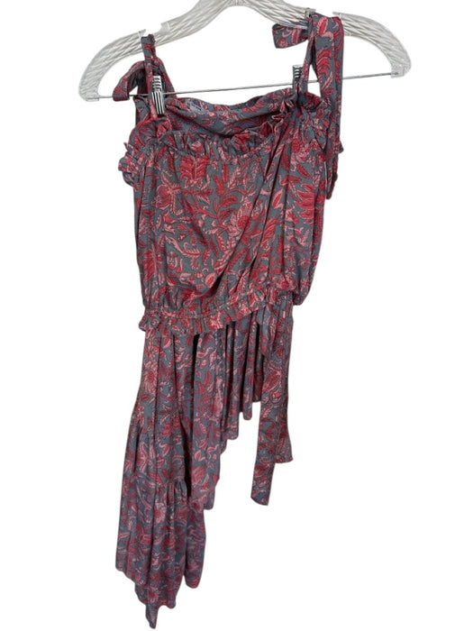 Perry Walker Size 1/S Pink & gray Silk Blend Wrap Flowers Tie Straps Skirt Set Pink & gray / 1/S