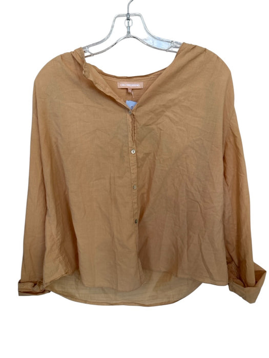 Cali Dreaming Size S Tan Cotton Long Balloon Sleeve Buttons Top Tan / S