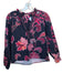 Vama. Size S Navy & Pink Cotton Long Balloon Sleeve Flowers Ruffle collar Top Navy & Pink / S