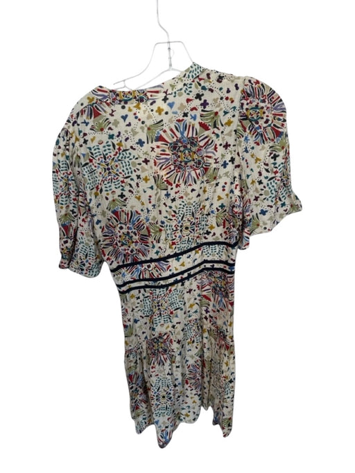 Ba&sh Size 1/S Taupe & Teal Viscose Blend Short Sleeve Abstract V Neck Dress Taupe & Teal / 1/S