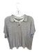 Lafayette 148 Size L Taupe & White Linen Blend Short Sleeve Collar Striped Top Taupe & White / L