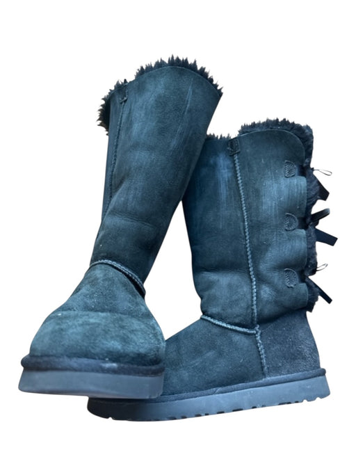 Ugg Shoe Size 7 Black Suede Shearling Lined Back Bows Boots Black / 7