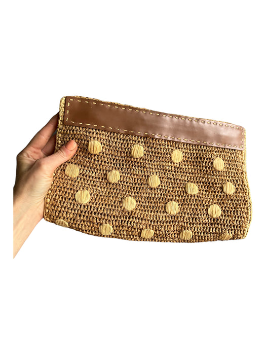 Sans Arcidet Beige & Brown Weave Leather Clutch Clasp Polka Dot Bag Beige & Brown / Medium