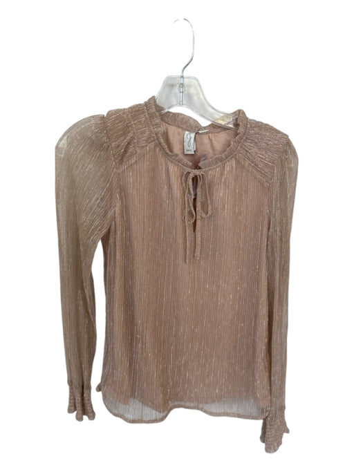 Joie Size S Gold & Tan Polyester Blend Long Sleeve Metallic Acordian Pleats Top Gold & Tan / S