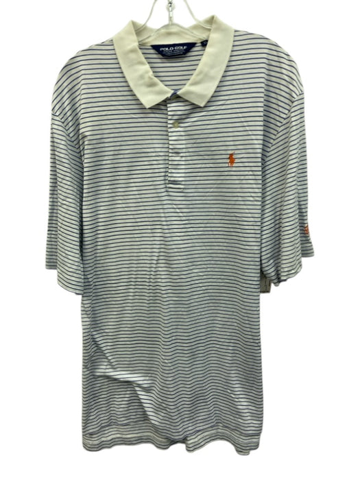 Polo Golf Size XL White & Blue Cotton Striped Polo Men's Short Sleeve White & Blue / XL