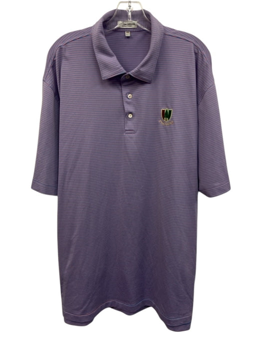 Peter Millar Size XXL Pink & Blue Polyester Striped Polo Men's Short Sleeve Pink & Blue / XXL