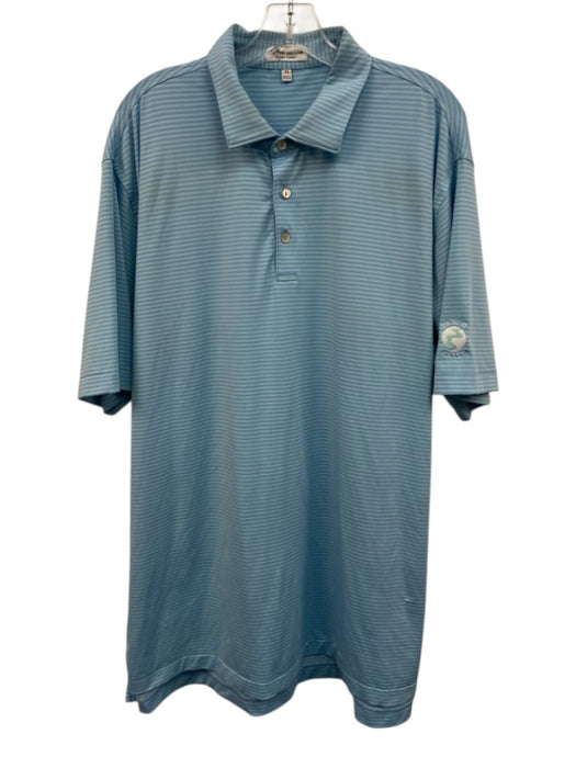 Peter Millar Size XL Blue & Green Polyester Striped Polo Men's Short Sleeve Blue & Green / XL