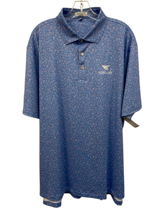 Peter Millar Size XL Blue & Multi Polyester All Over Print Polo Short Sleeve Blue & Multi / XL