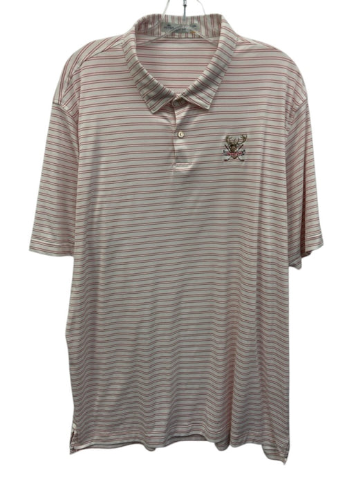 Peter Millar Size XXL White & Red Polyester Striped Polo Men's Short Sleeve White & Red / XXL