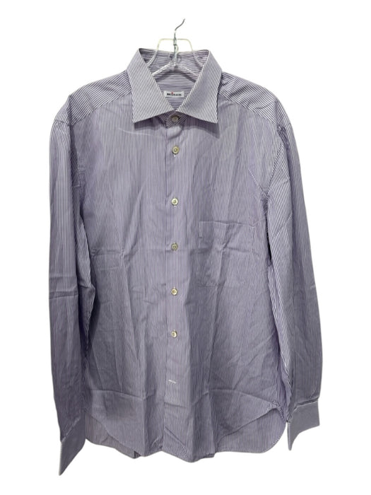Kiton Size Est XL Purple & White Cotton Striped Button Up Long Sleeve Shirt Purple & White / Est XL