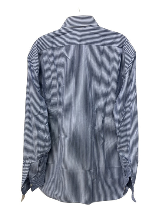 Kiton Size Est XL Blue & White Cotton Striped Button Up Men's Long Sleeve Shirt Blue & White / Est XL