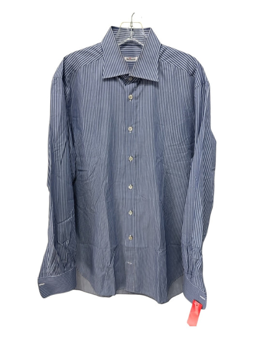 Kiton Size Est XL Blue & White Cotton Striped Button Up Men's Long Sleeve Shirt Blue & White / Est XL