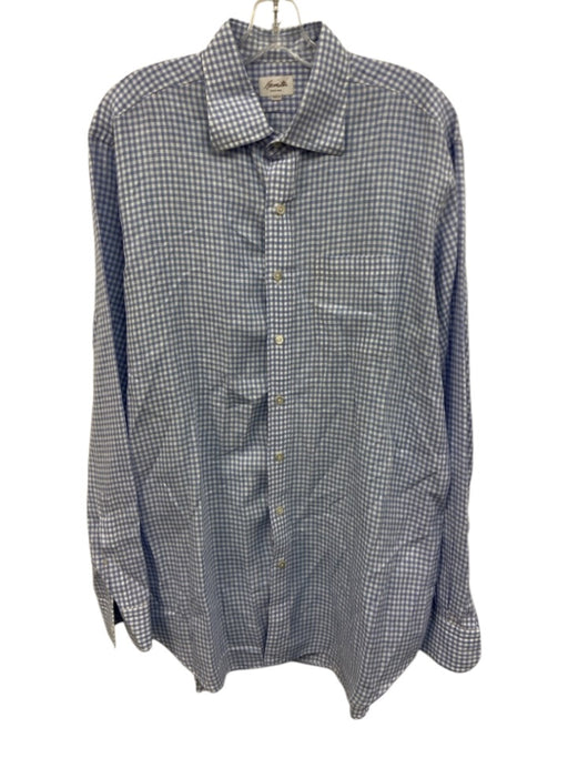 Hamilton Size XXL Blue & White Linen Gingham Button Down Men's Long Sleeve Shirt Blue & White / XXL